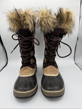 Sorel Joan of Arc brown suede faux fur cuff insulated waterproof boots womens 11